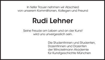 Traueranzeige von Rudi Lehner von Süddeutsche Zeitung