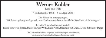 Traueranzeige von Werner Köhler von Süddeutsche Zeitung