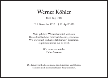 Traueranzeige von Werner Köhler von Süddeutsche Zeitung