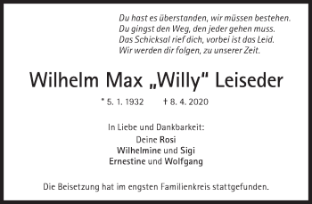 Traueranzeige von Wilhelm Max Leiseder von Süddeutsche Zeitung