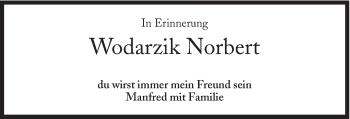 Traueranzeige von Wodarzik Norbert von Süddeutsche Zeitung
