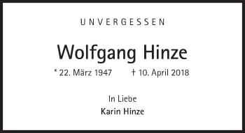 Traueranzeige von Wolfgang Hinze von Süddeutsche Zeitung