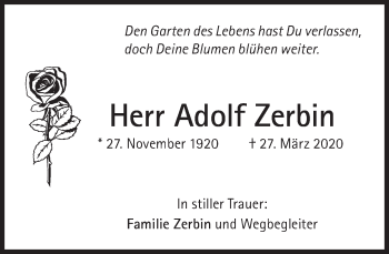 Traueranzeige von Adolf Zerbin von Süddeutsche Zeitung