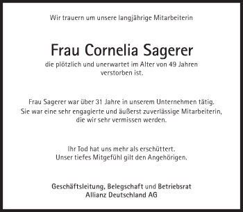 Traueranzeige von Cornelia Sagerer von Süddeutsche Zeitung