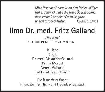 Traueranzeige von Fritz  Galland von Süddeutsche Zeitung