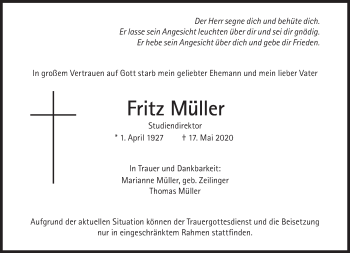 Traueranzeige von Fritz Müller von Süddeutsche Zeitung