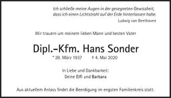 Traueranzeige von Hans Sonder von Süddeutsche Zeitung