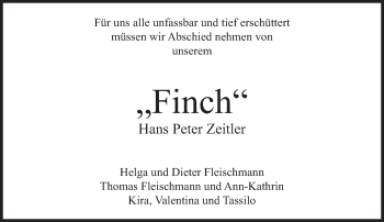 Traueranzeige von Hans Peter Zeitler von Süddeutsche Zeitung