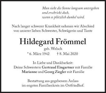 Traueranzeige von Hildegard Frömmel von Süddeutsche Zeitung