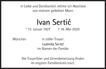 Traueranzeige von Ivan Sertic von Süddeutsche Zeitung
