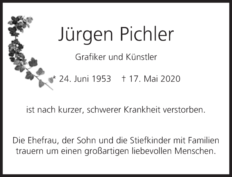  Traueranzeige für Jürgen Pichler vom 30.05.2020 aus Süddeutsche Zeitung