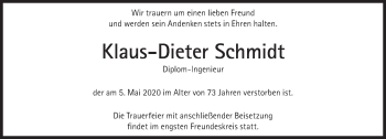 Traueranzeige von Klaus-Dieter Schmidt von Süddeutsche Zeitung