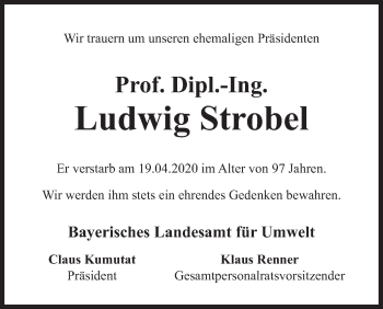 Traueranzeige von Ludwig Strobel von Süddeutsche Zeitung