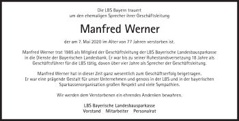 Traueranzeige von Manfred Werner von Süddeutsche Zeitung