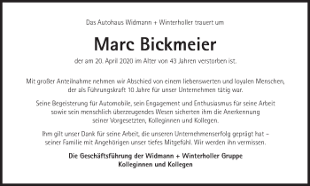 Traueranzeige von Marc Bickmeier von Süddeutsche Zeitung