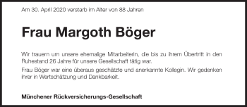 Traueranzeige von Margoth Böger von Süddeutsche Zeitung