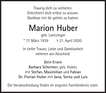 Traueranzeige von Marion Huber von Süddeutsche Zeitung