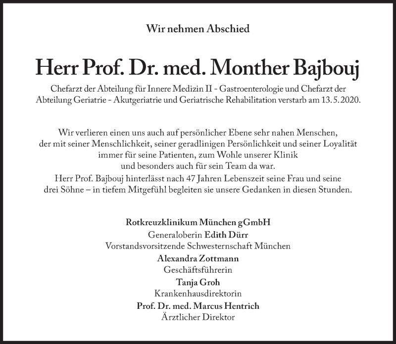  Traueranzeige für Monther Bajbouj vom 19.05.2020 aus Süddeutsche Zeitung