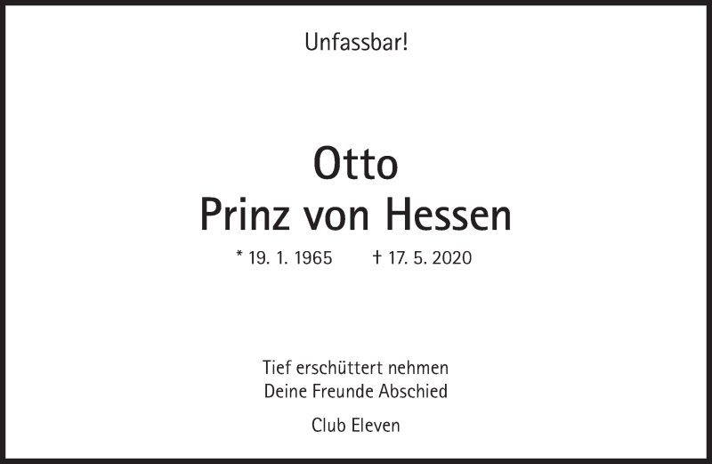  Traueranzeige für Otto Prinz und Landgraf von Hessen-Philippsthal vom 23.05.2020 aus Süddeutsche Zeitung