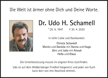 Traueranzeige von Udo Schamell von Süddeutsche Zeitung