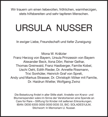 Traueranzeige von Ursula Nusser von Süddeutsche Zeitung