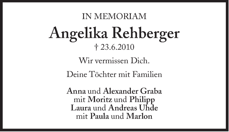  Traueranzeige für Angelika Rehberger vom 23.06.2020 aus Süddeutsche Zeitung