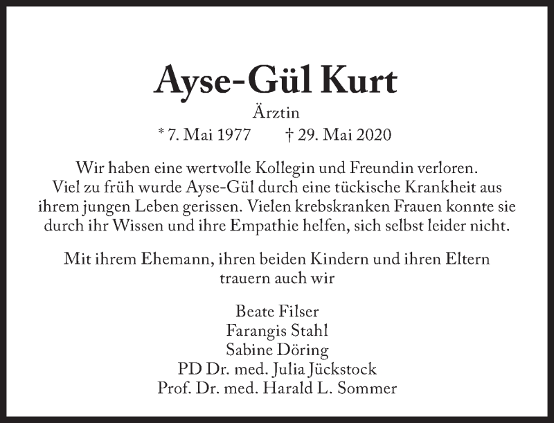  Traueranzeige für Ayse-Gül Kurt vom 13.06.2020 aus Süddeutsche Zeitung