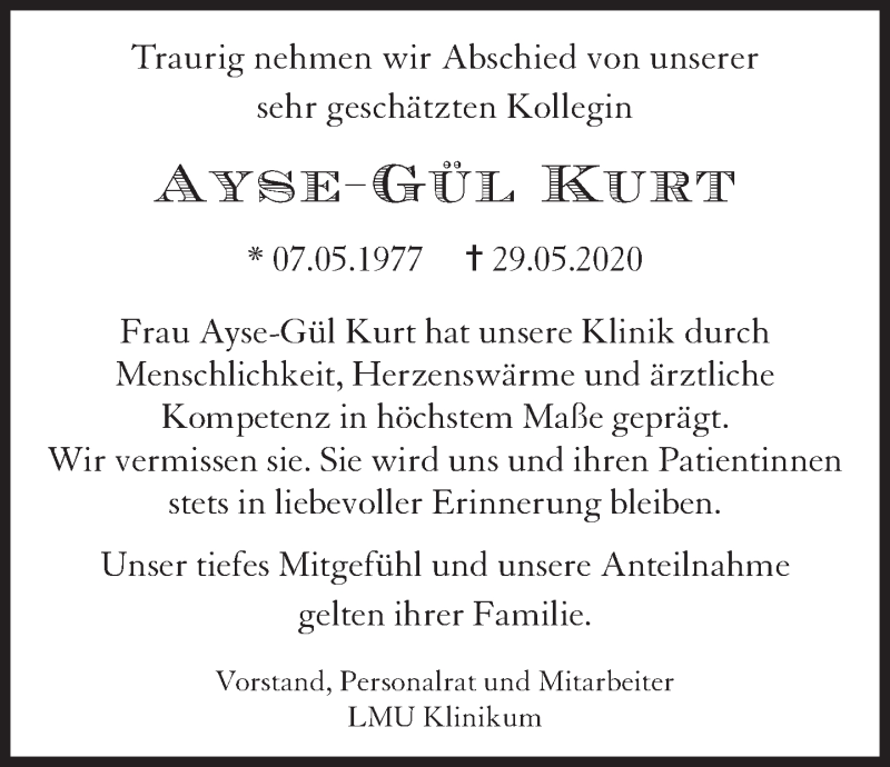  Traueranzeige für Ayse-Gül Kurt vom 13.06.2020 aus Süddeutsche Zeitung