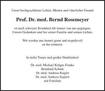 Traueranzeige von Bernd Rosemeyer von Süddeutsche Zeitung