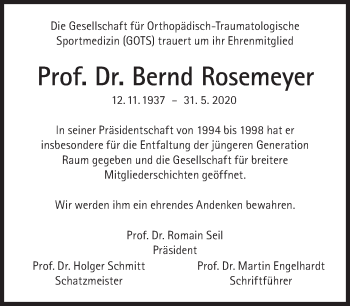Traueranzeige von Bernd Rosemeyer von Süddeutsche Zeitung
