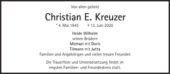 Traueranzeige von Christian E. Kreuzer von Süddeutsche Zeitung