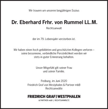 Traueranzeige von Eberhard Frhr. von Rummel von Süddeutsche Zeitung