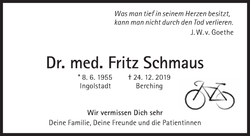  Traueranzeige für Fritz Schmaus vom 06.06.2020 aus Süddeutsche Zeitung