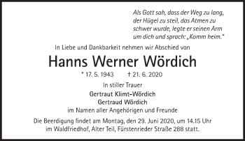 Traueranzeige von Hanns Werner Wördich von Süddeutsche Zeitung