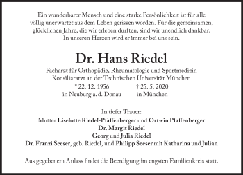 Traueranzeige von Hans Riedel von Süddeutsche Zeitung