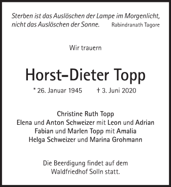 Traueranzeige von Horst-Dieter Topp von Süddeutsche Zeitung