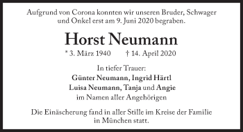 Traueranzeige von Horst Neumann von Süddeutsche Zeitung