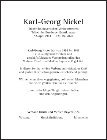 Traueranzeige von Karl-Georg Nickel von Süddeutsche Zeitung
