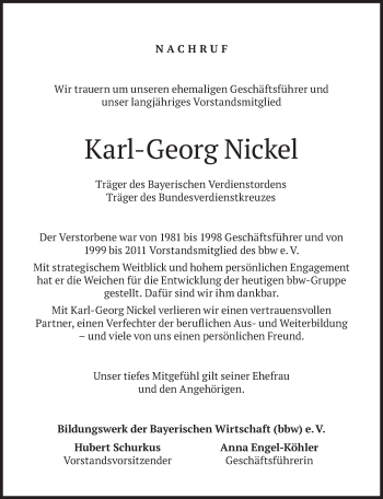 Traueranzeige von Karl-Georg Nickel von Süddeutsche Zeitung