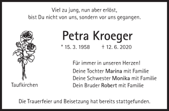 Traueranzeige von Petra Kroeger von Süddeutsche Zeitung