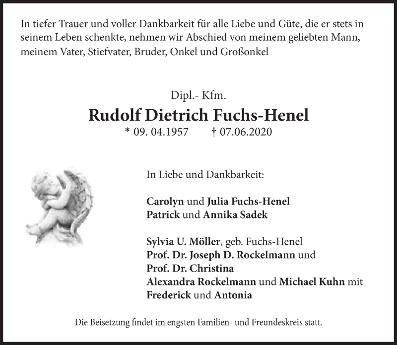  Traueranzeige für Rudolf Dietrich Fuchs-Henel vom 27.06.2020 aus Süddeutsche Zeitung