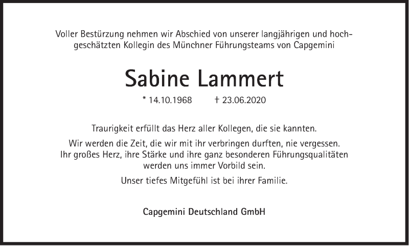  Traueranzeige für Sabine Lammert vom 27.06.2020 aus Süddeutsche Zeitung