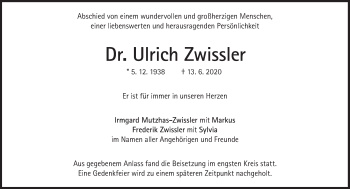 Traueranzeige von Ulrich Zwissler von Süddeutsche Zeitung