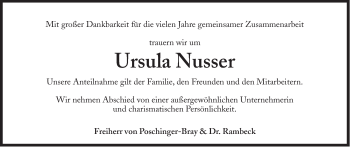 Traueranzeige von Ursula Nusser von Süddeutsche Zeitung