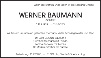 Traueranzeige von Werner Baumann von Süddeutsche Zeitung