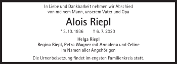 Traueranzeige von Alois Riepl von Süddeutsche Zeitung