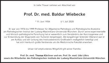 Traueranzeige von Baldur Wiebecke von Süddeutsche Zeitung