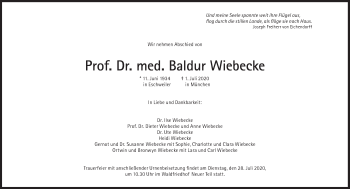 Traueranzeige von Baldur Wiebecke von Süddeutsche Zeitung
