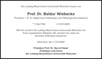 Traueranzeige von Baldur Wiebecke von Süddeutsche Zeitung