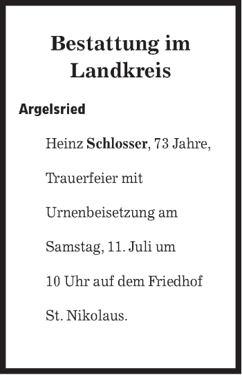 Traueranzeige von Bestattungen vom 11.07.2020 von Süddeutsche Zeitung